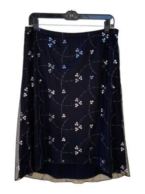 James Reva Embroidered Sequin Tulle High-Low Midi Skirt Black Size Small